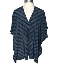 Load image into Gallery viewer, One of a Kind Navy Print Black Stripe Silk Ruana Wrap
