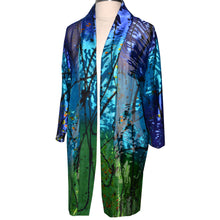 Load image into Gallery viewer, Luxurious Sheer Blue Green Print Painted Silk Devore Kimono Jacket