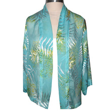 Load image into Gallery viewer, Beautiful Fern Aqua Sheer Silk Devore Kimono Jacket
