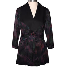 Load image into Gallery viewer, Beautiful Floral on Black Ponte Knit Wrap Jacket with Flap Collar
