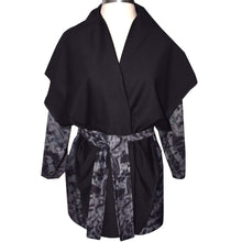 Load image into Gallery viewer, Beautiful Black on Deep Gray Knit Wrap Jacket with Roll Collar
