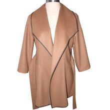 Load image into Gallery viewer, Luxurious Tan Cashmere Wool Blend Wrap Coat with Tie Belt