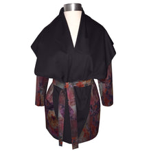 Load image into Gallery viewer, Handsome Floral Print on Black Knit Wrap Jacket with Contrast Roll Collar
