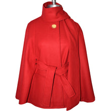 Load image into Gallery viewer, Cherry Red Soft Wool Blend Cape with Detachable Scarf