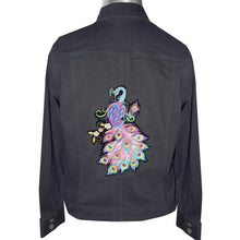 Load image into Gallery viewer, Embroidered Peacock Black Denim Jacket LG