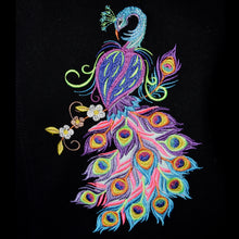 Load image into Gallery viewer, Embroidered Peacock Black Denim Jacket LG