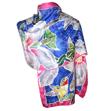 Load image into Gallery viewer, Gorgeous Handpainted Magnolia and Hummingbird Jacquard Silk Wrap