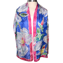 Load image into Gallery viewer, Gorgeous Handpainted Magnolia and Hummingbird Jacquard Silk Wrap