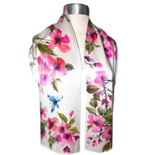 Load image into Gallery viewer, Handpainted Cherry Blossoms with Butterflies Charmeuse Silk Scarf