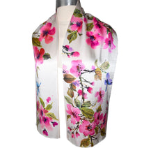 Load image into Gallery viewer, Handpainted Cherry Blossoms with Butterflies Charmeuse Silk Scarf