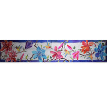 Load image into Gallery viewer, Handpainted Floral and Hummingbird Royal Blue Border Jacquard Silk Scarf