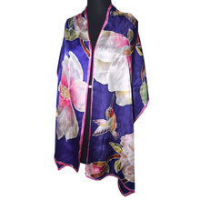 Load image into Gallery viewer, Purple Magnolia and Hummingbird Jacquard Silk Wrap