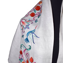 Load image into Gallery viewer, Pomegranate and Birds Machine Embroidered Linen Tallit Prayer Shawl