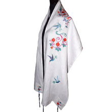 Load image into Gallery viewer, Pomegranate and Birds Machine Embroidered Linen Tallit Prayer Shawl
