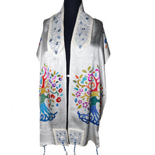 Load image into Gallery viewer, Tree of Life Hand Painted Silk Jacquard Prayer Shawl Tallit