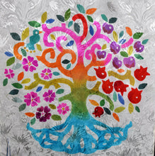 Load image into Gallery viewer, Tree of Life Hand Painted Silk Jacquard Prayer Shawl Tallit