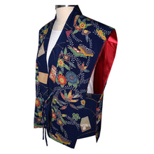 Load image into Gallery viewer, Handmade Japanese  Indigo Navy Print Silk Kimono Vest with Tie
