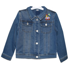 Load image into Gallery viewer, Child’s Embroidered Train Denim Jeans Jacket 5T