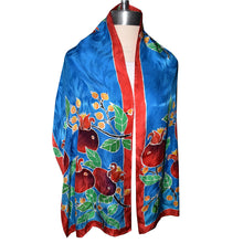 Load image into Gallery viewer, Pomegranates on Blue Jacquard Silk Wrap
