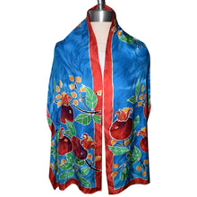 Load image into Gallery viewer, Pomegranates on Blue Jacquard Silk Wrap
