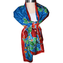 Load image into Gallery viewer, Pomegranates on Blue Jacquard Silk Wrap