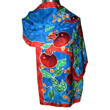 Load image into Gallery viewer, Pomegranates on Blue Jacquard Silk Wrap