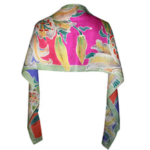 Load image into Gallery viewer, Handpainted Tiger Lilies Floral Jacquard Silk Scarf/Shawl