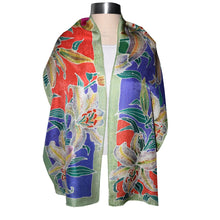 Load image into Gallery viewer, Handpainted Tiger Lilies Floral Jacquard Silk Scarf/Shawl