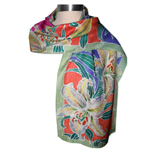 Load image into Gallery viewer, Handpainted Tiger Lilies Floral Jacquard Silk Scarf/Shawl