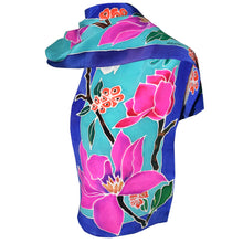 Load image into Gallery viewer, Hand Painted Floral on Turquoise Crepe de Chine Silk Scarf
