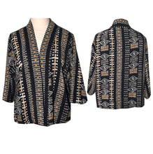 Load image into Gallery viewer, Black Striped Print Lined Silk Kimono Jacket S/M