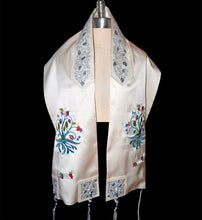Load image into Gallery viewer, One of a Kind Embroidered Floral Tree of Life Charmeuse Silk Tallit Prayer Shawl