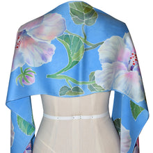 Load image into Gallery viewer, Luxurious Handpainted Hibiscus Floral Charmeuse Silk Scarf/Shawl