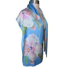 Load image into Gallery viewer, Luxurious Handpainted Hibiscus Floral Charmeuse Silk Scarf/Shawl