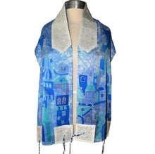 Load image into Gallery viewer, Beautiful Jerusalem Crackle Blue Tallit Prayer Shawl