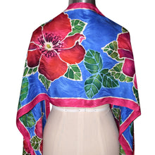 Load image into Gallery viewer, Hand Painted Roses on Jacquard Silk Scarf/Shawl
