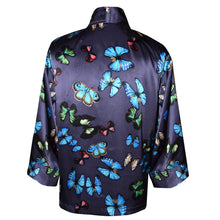 Load image into Gallery viewer, Beautiful Multicolor Butterfly Print on Black Silk Kimono Jacket