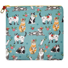 Load image into Gallery viewer, Cats Print Yellow Zippered Lined Cotton Sleeve with Red Koi Zipper Pull