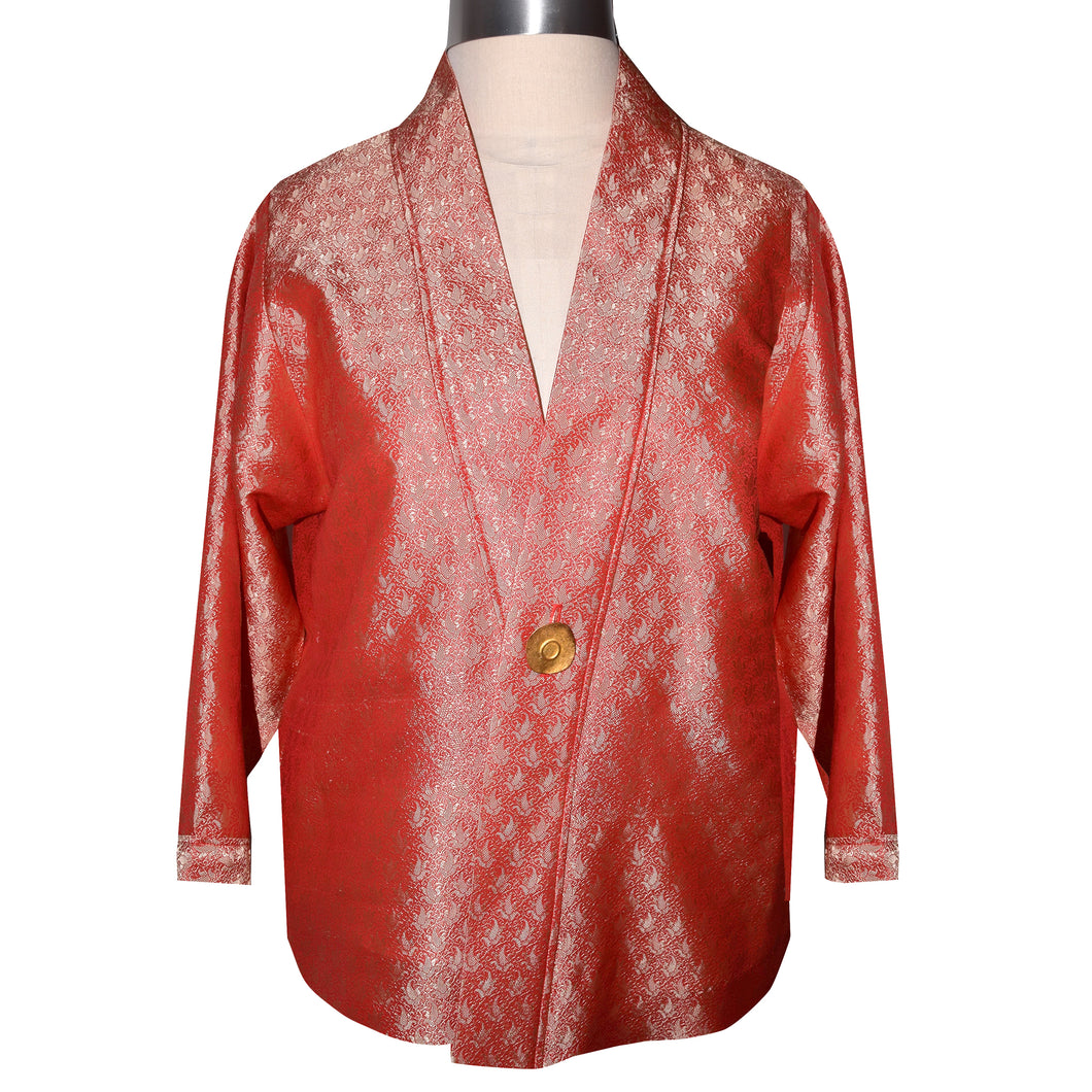Beautiful Coral Pattern Red Indian Silk Kimono Jacket