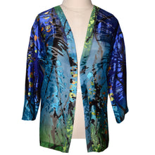 Load image into Gallery viewer, Elegant Blue Green Devore Chiffon Kimono Jacket