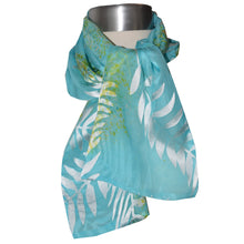 Load image into Gallery viewer, Gorgeous Fern Blue Green Devore Silk Chiffon Scarf
