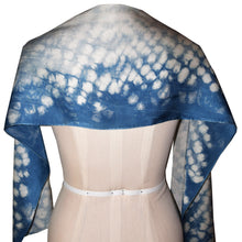 Load image into Gallery viewer, Gorgeous One of a Kind Shibori Indigo Hand Dyed Charmeuse Silk Scarf
