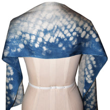Load image into Gallery viewer, Gorgeous One of a Kind Shibori Indigo Hand Dyed Charmeuse Silk Scarf