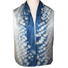 Load image into Gallery viewer, Gorgeous One of a Kind Shibori Indigo Hand Dyed Charmeuse Silk Scarf
