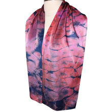 Load image into Gallery viewer, Shibori Indigo and Fuschia Hand Dyed Charmeuse Silk Scarf