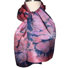 Load image into Gallery viewer, Shibori Indigo and Fuschia Hand Dyed Charmeuse Silk Scarf
