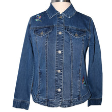 Load image into Gallery viewer, Lyon Blue Denim Jeans Jacket with Stunning Peacock Embroidery