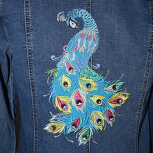 Load image into Gallery viewer, Lyon Blue Denim Jeans Jacket with Stunning Peacock Embroidery