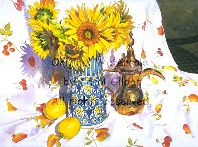 Sunflowers with Lemons Watercolor
