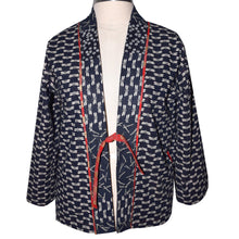 Load image into Gallery viewer, Japanese Indigo Print Kimono Jacket with Contrast Neckband
